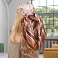 Brown and beige satin silk scarf with vintage stripes worn as an elegant headwrap - Brown Vintage Stripes (Style 8)