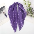 Close-up of purple polka dot chiffon scarf with soft knot and translucent fabric texture - Purple