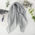 Detail of gray lightweight chiffon scarf with fine edges and a translucent texture - 65x65cm / Gray
