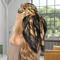 Baroque style silk satin square scarf with vintage gold and black floral print design - Black & Gold Baroque Scroll Pattern (Style 1)