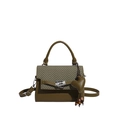 Olive green crossbody bag with woven flap, single handle, and heart charm accessory - Green with Charm