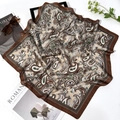 Elegant 70cm paisley silk scarf with vintage brown patterns and gold accents - Brown