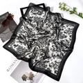 70cm square silk scarf with black and white paisley pattern for hair and neck styling - Black