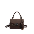 Vintage Kelly style handbag with dark brown PU leather and houndstooth woven pattern - Coffee With Charms