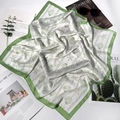 70cm square silk scarf featuring nautical shell patterns and green borders on white fabric - Green Shell Starfish