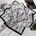 Elegant black and white 70cm silk scarf with ocean seashell print and black border - Black Shell Starfish