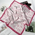 70cm satin square scarf with starfish and shell print for women, elegant beach style - Pink Shell Starfish