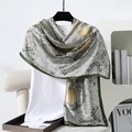 Detail of vintage paisley silk scarf with dark green border and intricate floral pattern - 180x90cm / Army Green
