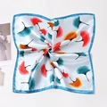 Square silk scarf with colorful ginkgo leaf pattern and bright blue borders - 50x50cm / Ginkgo Leaf Light Blue