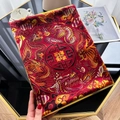 Sciarpa di seta rossa vintage con motivo a dragone e fenice in stile cinese tradizionale - 180x90cm / Motivo di Drago e Fenice Rosso