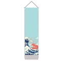 Detail of Japanese Ukiyo-e wave tapestry with red sun and fabric tassel finish - 32.5x130cm / Blue Wave And Red Sun Style (款式5)