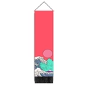 Macro view of Japanese wall scroll with wave illustration and black bottom tassels - 32.5x130cm / Pink Mountain And Green Wave Style (款式7)