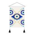 Detail of Evil Eye wall tapestry featuring a wooden rod and black decorative tassels - Single Evil Eye Amulet Design (Pattern 3) / 35x50cm