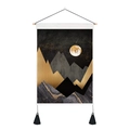 Abstract marble mountains and golden moon tapestry with wooden frame and black tassels - 35x50cm / Marble Gold Mountains (Style 25)