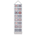 Vertical wall scroll featuring 16 navy and orange mandala geometric tile patterns - 32.5x130cm / Style 3