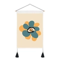 Arazzo moderno a fiori astratti con asta di legno e nappe nere decorative - 35x50cm / Fiore Astratto Blu Arancio (Stile 3)