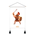 Detail of Ares cartoon wall tapestry with wooden hanger and black decorative tassels - Ares