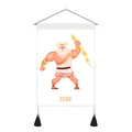 Detail of Zeus cartoon wall tapestry with wooden rod and black tassel accents - Zeus