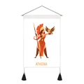 Detail of Athena Greek goddess cartoon wall tapestry with wooden rod and black tassels - Athena