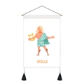 Detail of the Apollo wall scroll with cartoon Greek god illustration and black tassels - Apollo