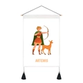 Detail of Artemis goddess tapestry with wooden rod and black decorative tassels - Artemis