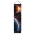 Wandtapijt met ruimte thema planeten en sterren voorzien van zwarte kwastjes - 32.5x130cm / Dubbele Planeet Dageraad (Stijl 2)