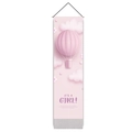 Vertical pink hot air balloon tapestry for baby girl shower decoration with wooden pole - 32.5x130cm / Pink Hot Air Balloon Style (IT'S A GIRL!)