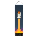 Modern astronaut space shuttle wall tapestry with wooden frame and black tassels - 32.5x130cm / Tech Blue Astronaut Launch Style (Style 3)