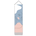 Close-up of minimalist abstract face line art on long hanging wall tapestry with tassels - 32.5x130cm / Abstract Face Lines (Style 4)