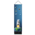Space astronaut wall art on vertical canvas with a hanging wooden bar and black tassels - 32.5x130cm / Colored Rocket Launch Style (Style 2)