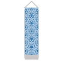 Detail van bohemien mandala wandkleed met blauwe geometrische patronen en franjes - 32.5x130cm / Stijl 3 (Blauw Wit Mandala)
