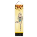 Dettaglio dell'arazzo da yoga con motivi mandala e nappe decorative nere sulla base - 32.5x130cm / Yoga Mandala Giallo Caldo (Stile 4)