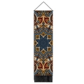 Vertical bohemian mandala wall tapestry with earthy brown patterns and black fringe detail - 32.5x130cm / Blue and Brown Mandala (Style 1)