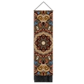 Vertical bohemian mandala tapestry with wooden pole and decorative black fringe detail - 32.5x130cm / Navy Blue and Cream Mandala (Style 3)