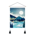 Modern night landscape wall tapestry with blue mountain moon scenery and gold accents - 35x50cm / Starry Night Mountain Forest Lake (Style 9)