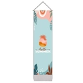 Détail de la tapisserie murale Hello Summer avec motif ananas, feuilles et franges - 32.5x130cm / Ananas Tropical Bleu (hello SUMMER)