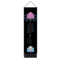 Detail of a lotus tapestry featuring colorful Unalome symbols and black bottom tassels - 32.5x130cm / Style 3-Pink Lotus Style