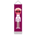 Arazzo verticale sottile con illustrazione astratta di bambola su sfondo bordeaux - Bambola dei Cartoni Animati Astratta (Stile 5)