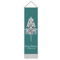 Weihnachtsbaum-Wandbehang in Dunkelgrün mit Merry Christmas Aufdruck und Holzstange - 32.5*130cm / Dunkles Blaugrün Weihnachtsbaum-Stil