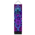 Vertikaler Wandteppich mit Hamsa-Hand, Mandala-Muster und schwarzen Fransen unten - 32.5x130cm / Psychedelisches Boho-Mandala