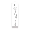 Close-up of minimalist black flower line art on a vertical white wall hanging tapestry - 32.5x130cm / Flower Bud Style 4