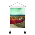 Abstract mountain landscape tapestry with emerald green and sunset orange tones - 35x50cm / Emerald Green Sunset Orange Contrast (Style 11)