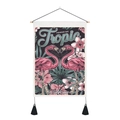 Arazzo nordico con fenicottero rosa, piante tropicali, asta di legno e nappe decorative - 35x50cm / Fenicotteri Doppi a Forma di Cuore (Stile 1)