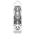 Hanging tapestry with tiger, rhino, lion and panda sketches and geometric gold lines - 32.5x130cm / Tiger and Lion Totem (Style 2)