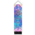 Detailed view of colorful tie-dye lotus wall tapestry with black tassels and top hanging rod - 32.5x130cm / Psychedelic Blue Purple Lotus (Style 2)