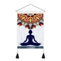 Detail of wooden hanging rod and black tassels on the mandala yoga meditation wall scroll - 35x50cm / Deep Blue Mandala Silhouette (Style 3)