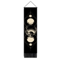 Vertical black tapestry with moon phases, sun motif, wooden rod and bottom tassels - Standard Type