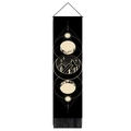 Vertical black wall tapestry with moon phase and mountain print, wooden rod and tassels - Standard Type