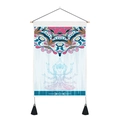 Detailed texture of bohemian yoga tapestry with mandala pattern and black decorative tassels - Yoga Hands Lines (Style 6)