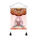 Detail of meditation yoga wall tapestry with mandala pattern and black tassel accents - Bohemian Meditating Female (Style 7)